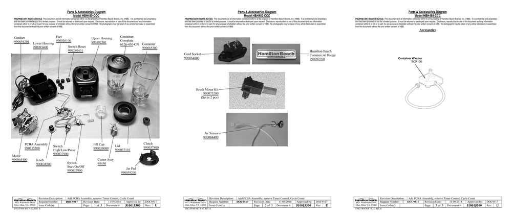 Diagram Diagram and Parts List for HBH450-CCC  Hamilton Beach Blender